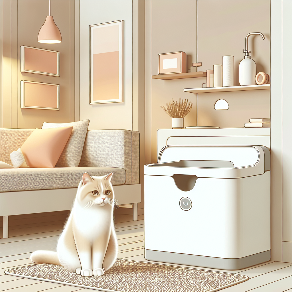 Chat tigré mangeant des croquettes sans céréales dans une gamelle moderne, dans un intérieur lumineux et propre