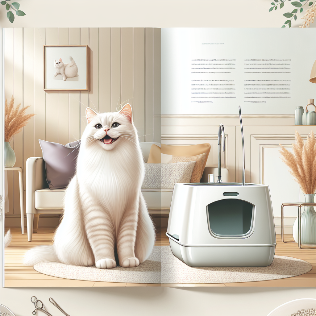 Chat utilisant une litière automatique moderne dans un intérieur contemporain