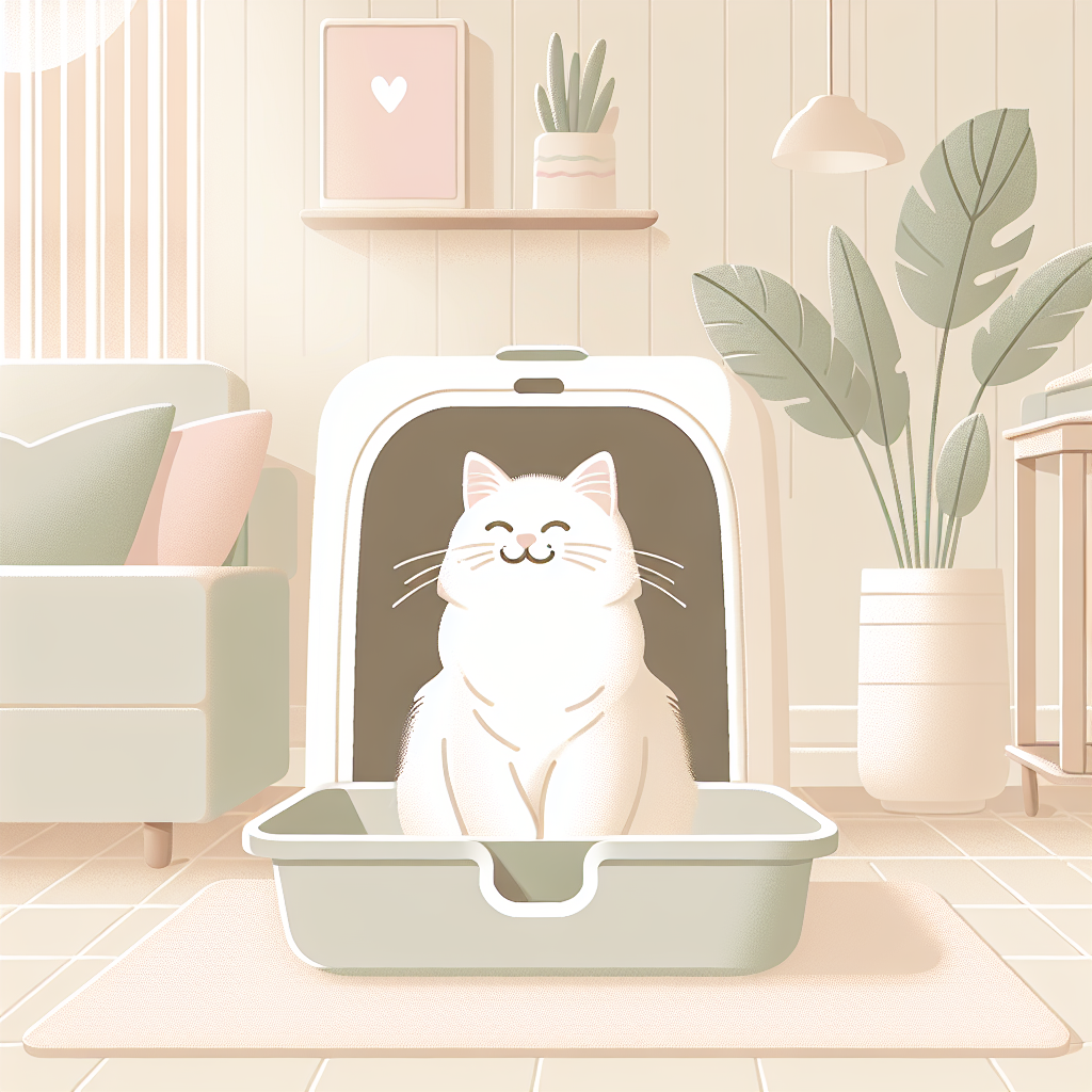 Chat gris détendu près de son griffoir dans un salon moderne et propre, avec canapé intact en arrière-plan