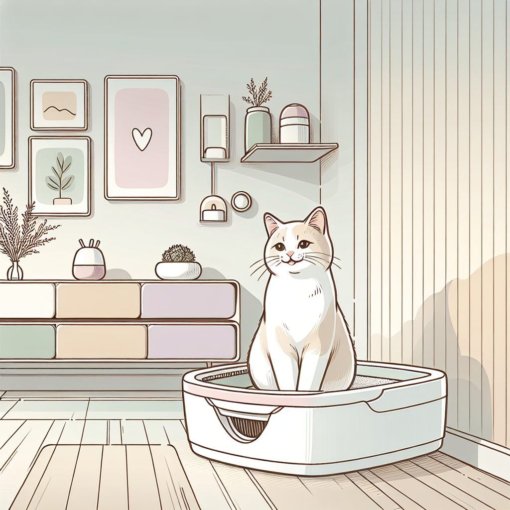 Chat tigré paisible dormant confortablement la nuit dans un intérieur moderne avec litière automatique en arrière-plan