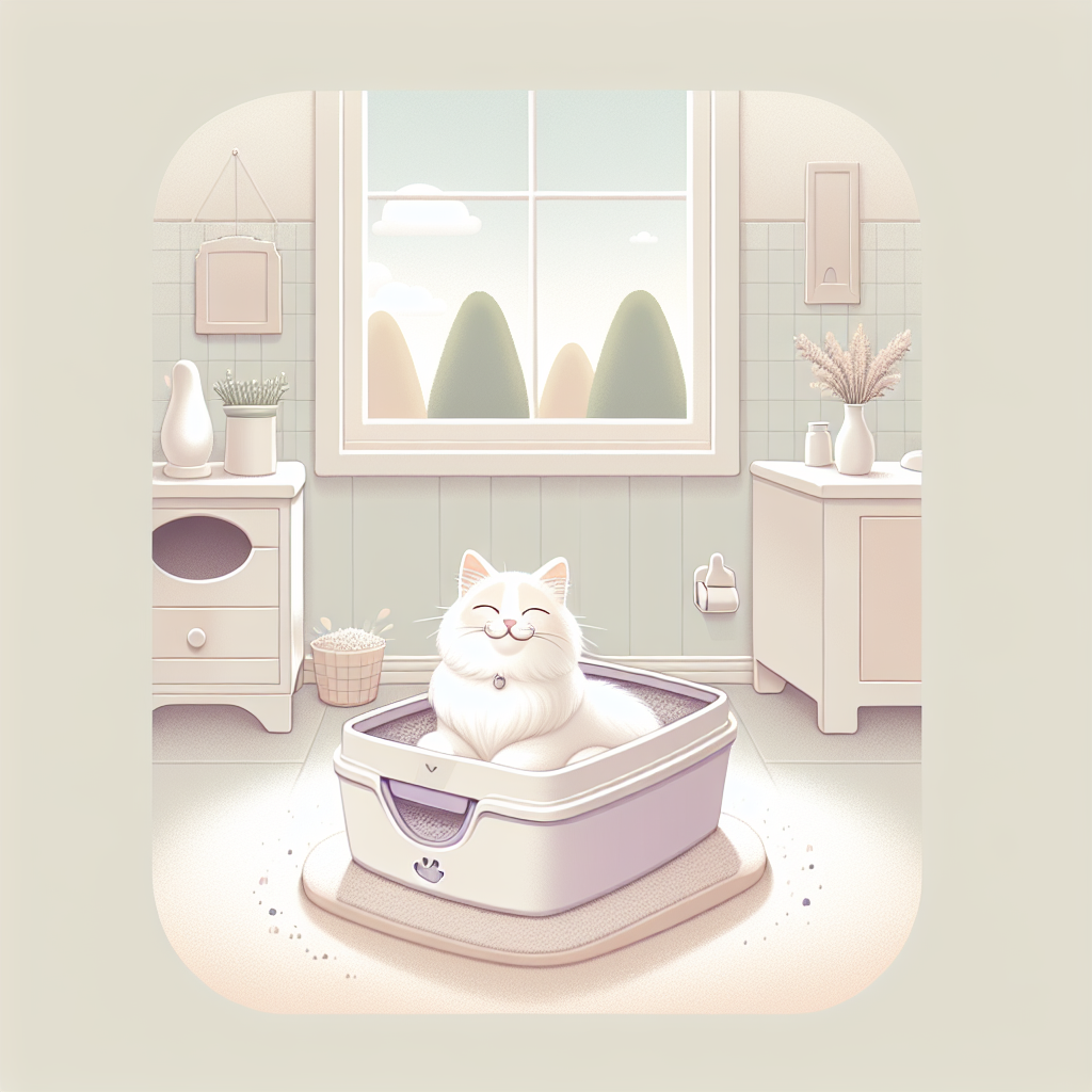 Chat tigré utilisant paisiblement sa litière automatique dans un intérieur moderne et propre