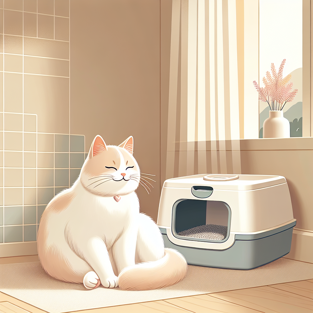 Chat tigré utilisant une litière automatique moderne dans un intérieur propre et lumineux