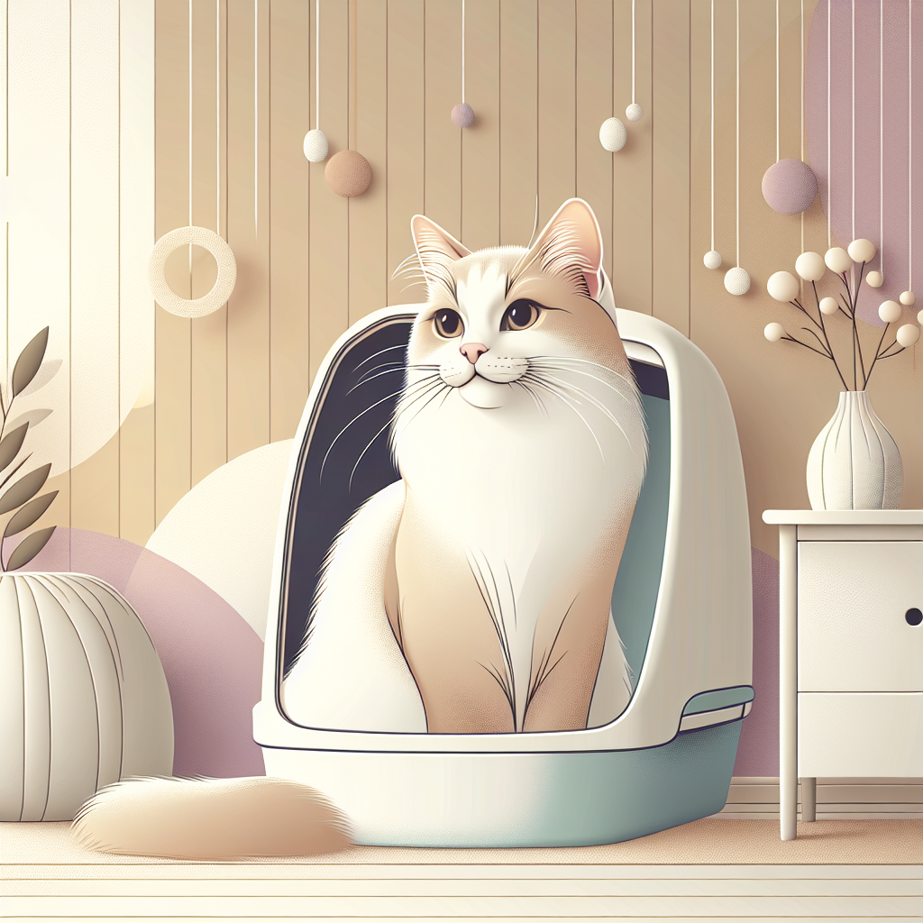 Chat tigré utilisant une litière automatique moderne dans un intérieur contemporain et propre