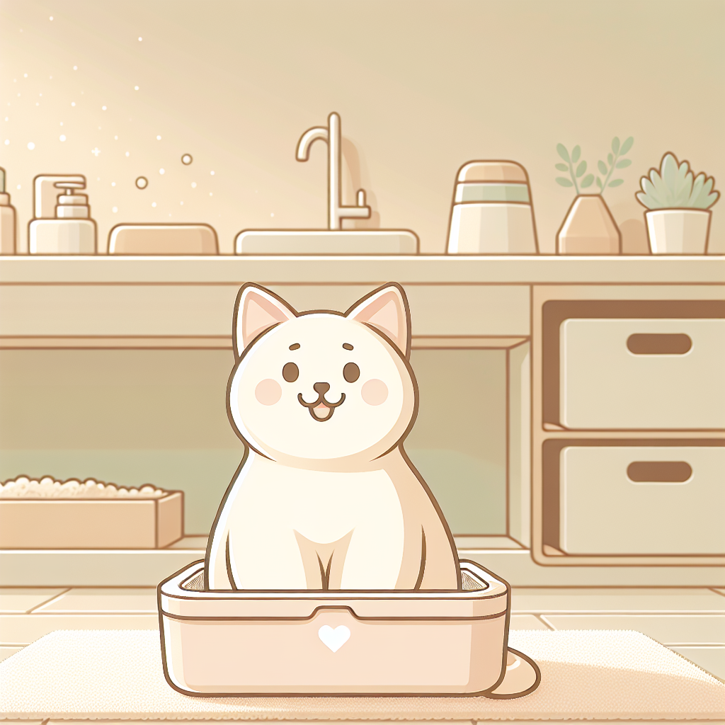 Chaton tigré apprenant à utiliser sa litière automatique dans un environnement propre et moderne