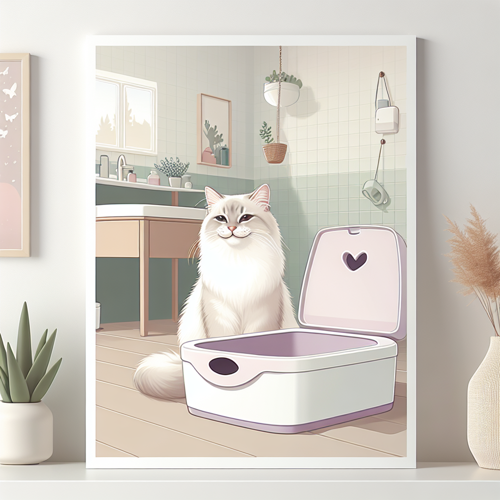 Comparaison entre litière traditionnelle et litière automatique moderne dans un intérieur chaleureux avec un chat