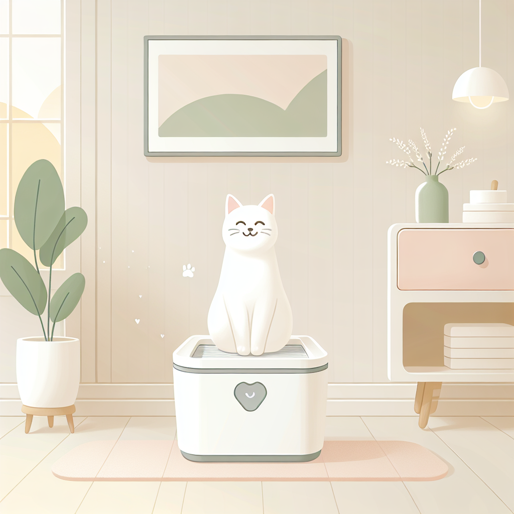 Chat tigré mangeant des croquettes dans une gamelle moderne, dans un intérieur contemporain et lumineux