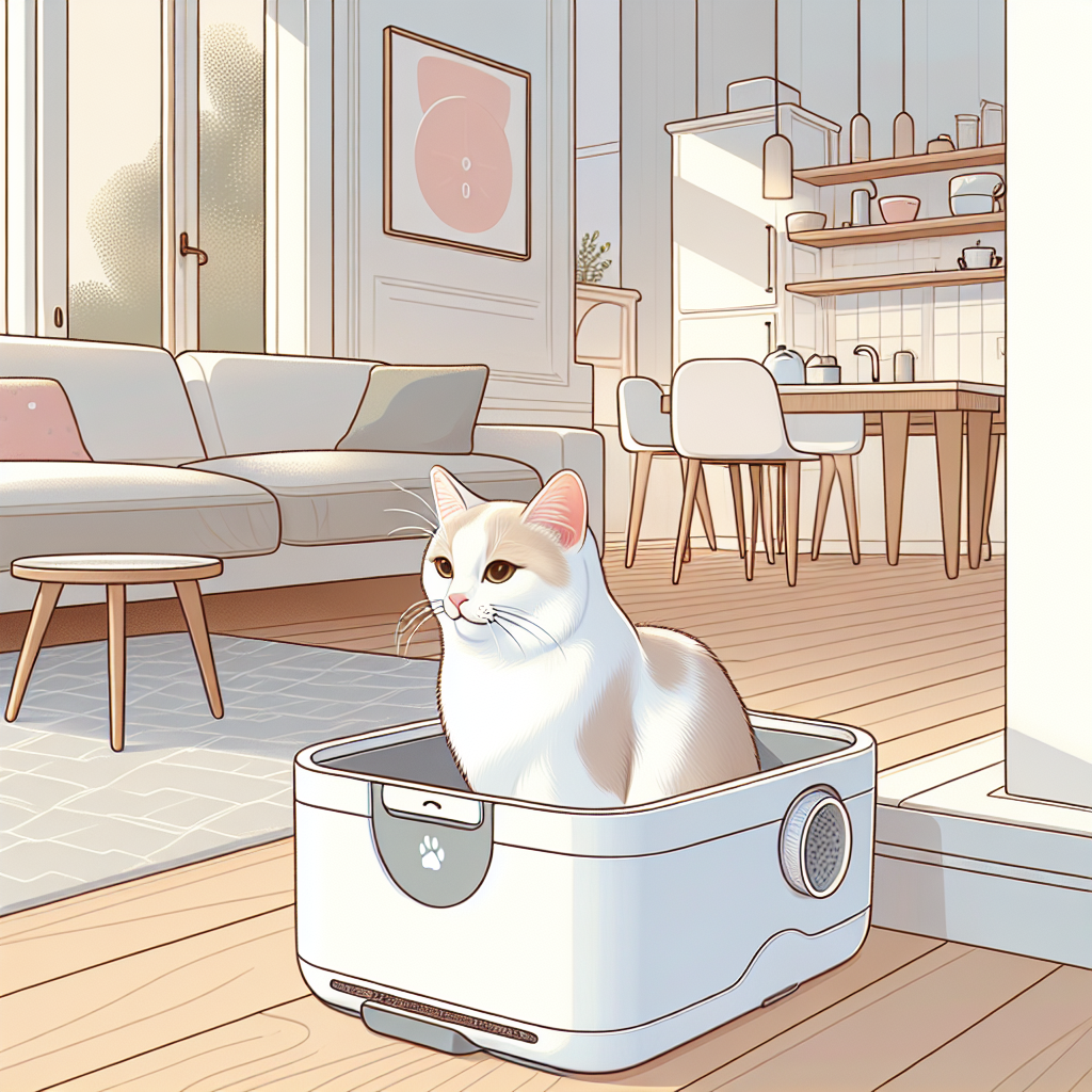 Chat tigré mangeant des croquettes riches en protéines dans une gamelle moderne sur un plan de travail lumineux