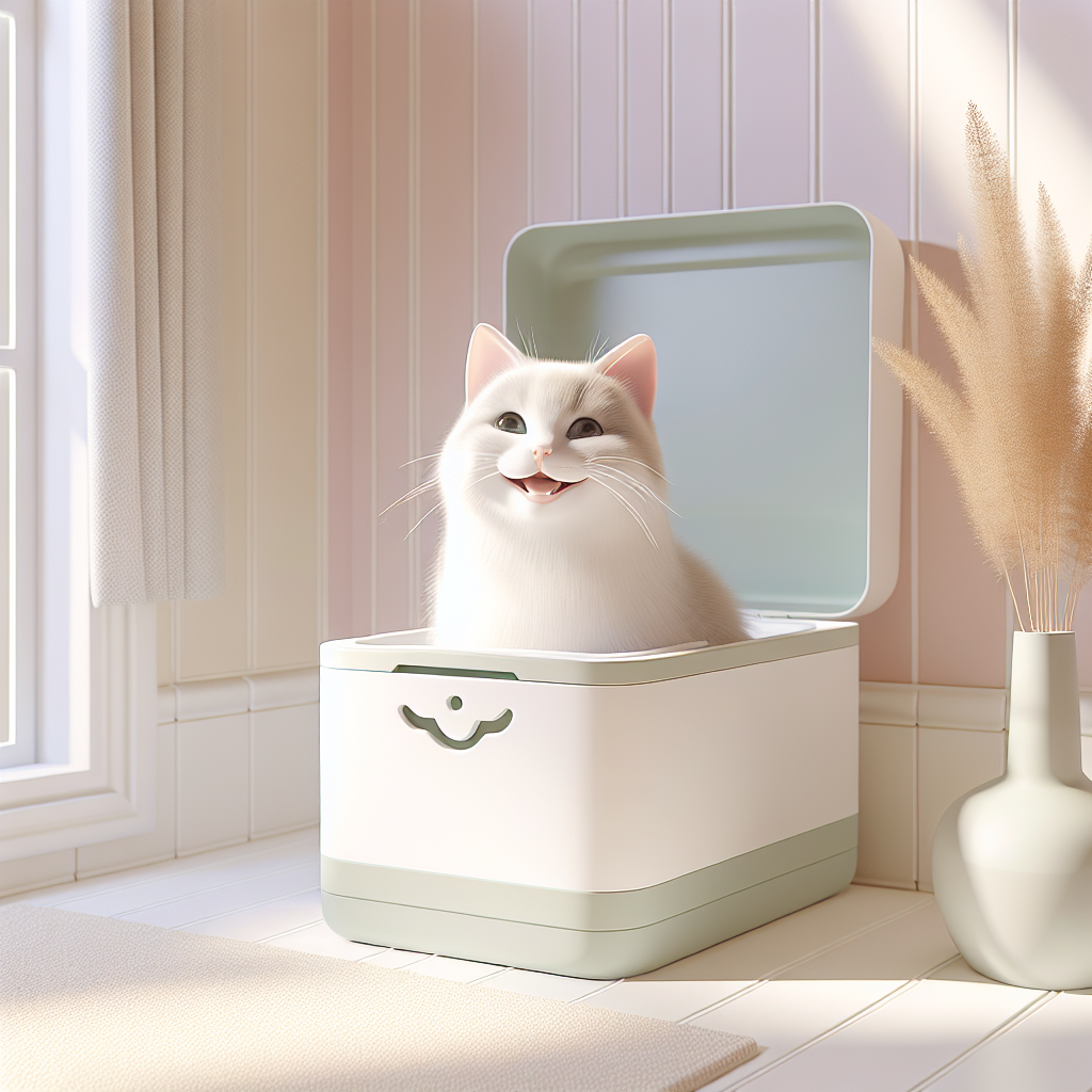 Chat stérilisé mangeant des croquettes adaptées dans une gamelle moderne, environnement propre et serein