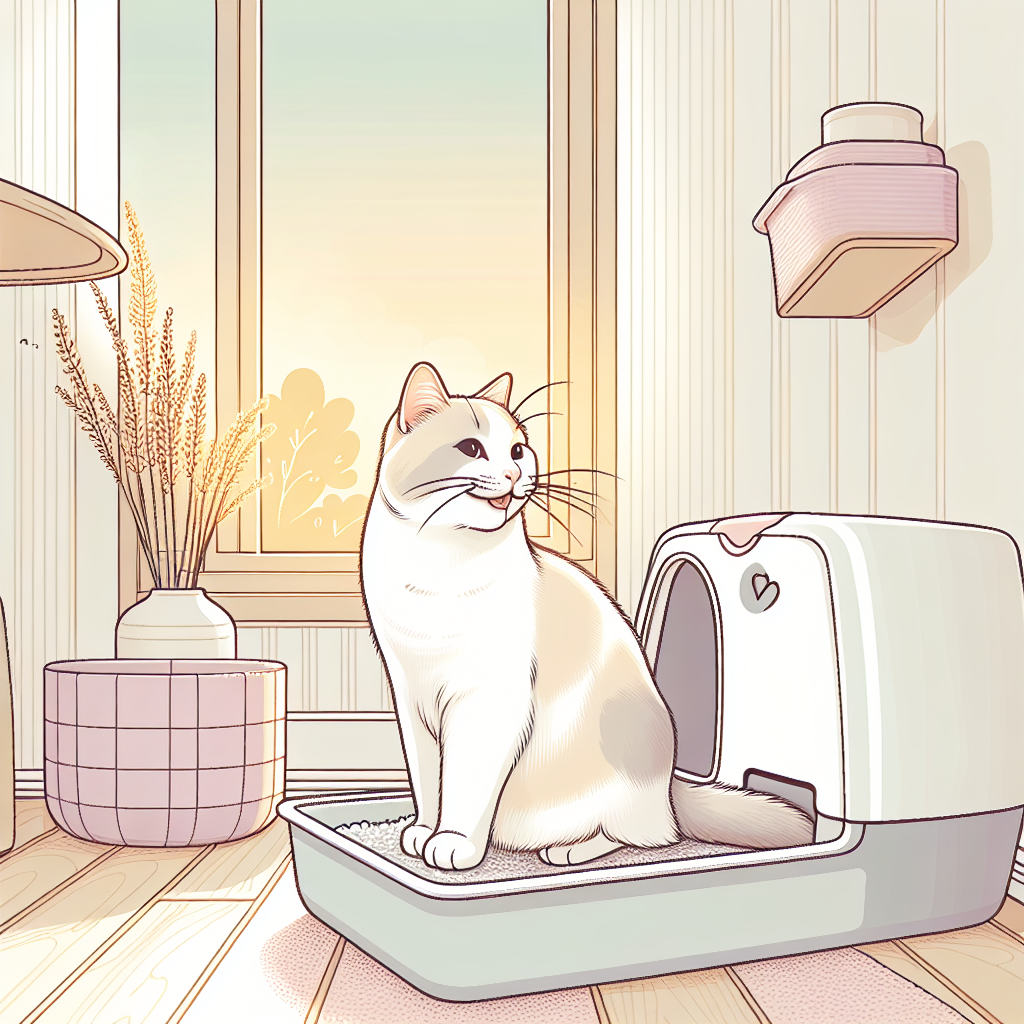 Plusieurs chats utilisant une litière automatique moderne dans un intérieur chaleureux et propre