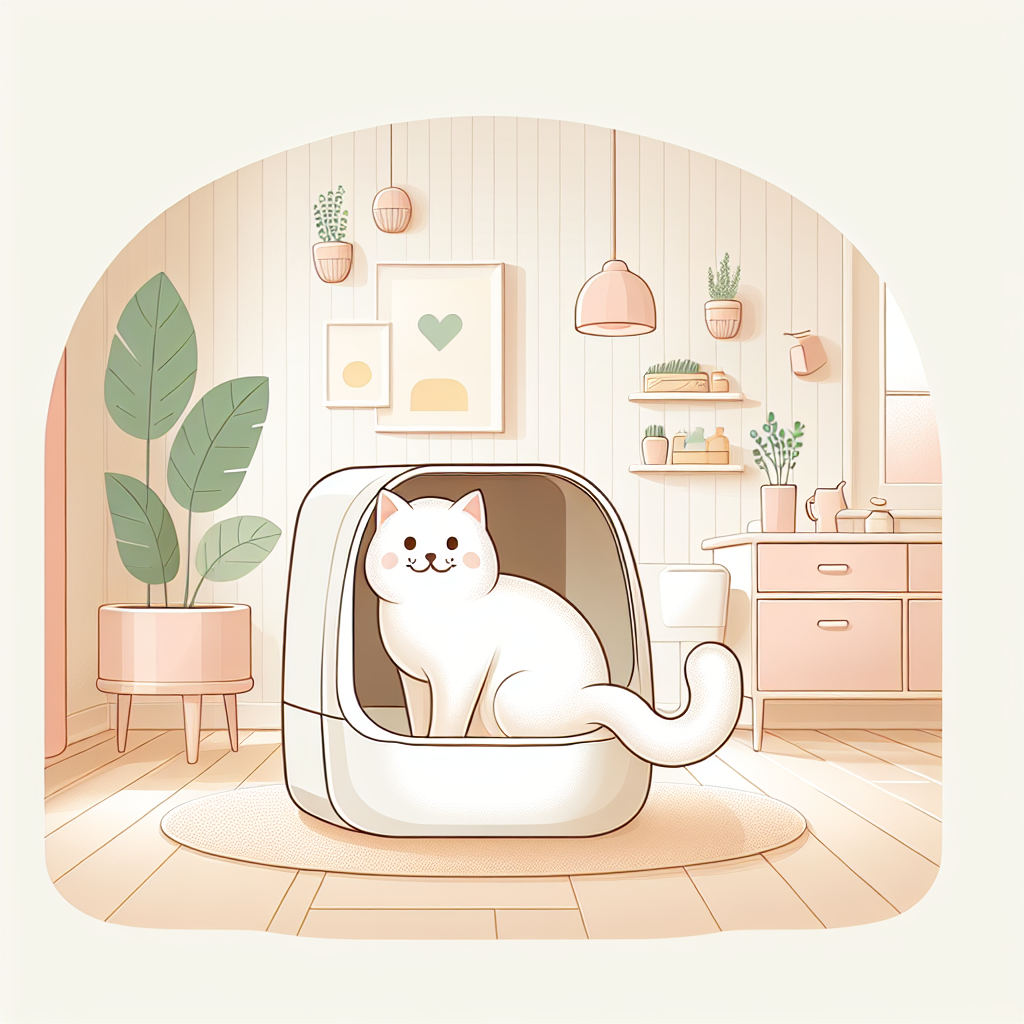 Chaton tigré apprenant à utiliser sa litière automatique moderne dans un intérieur lumineux et accueillant