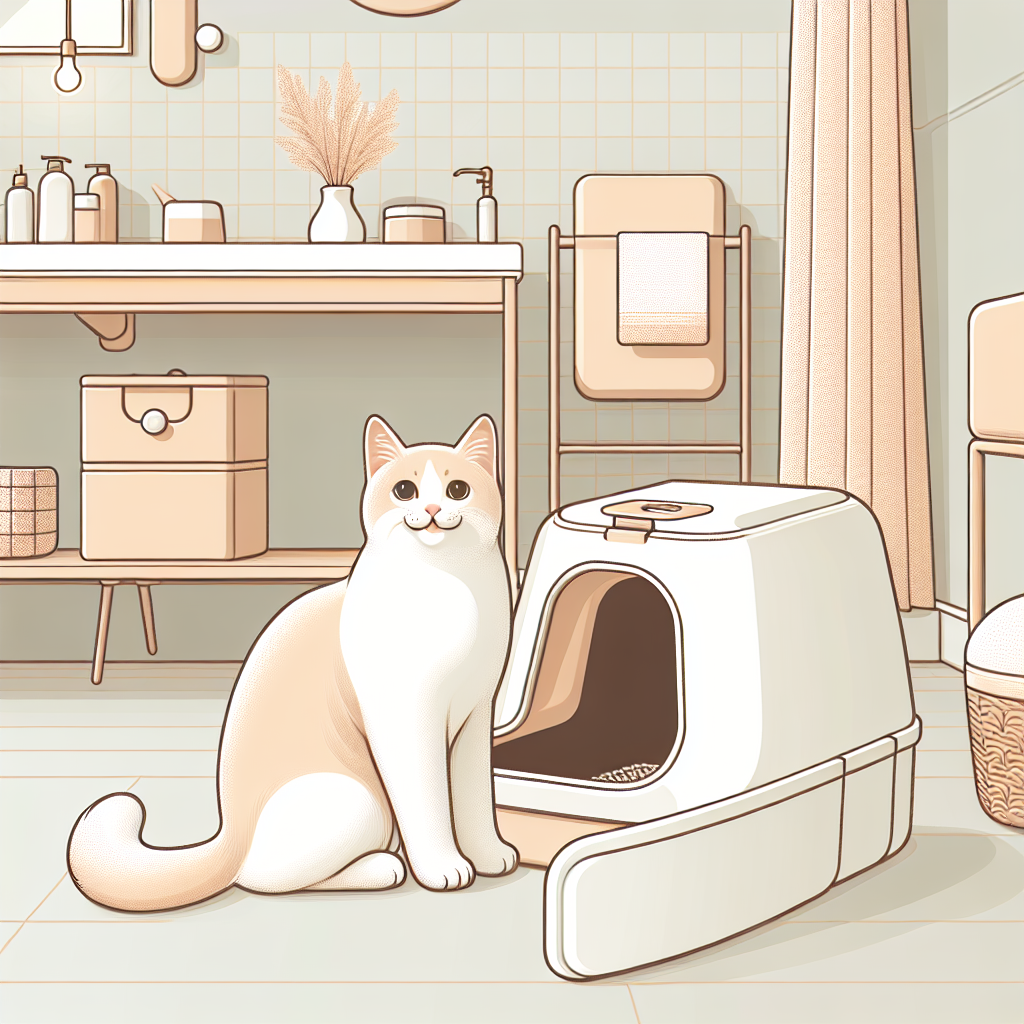 Chat confortablement installé près d'une litière automatique moderne dans un intérieur chaleureux et propre