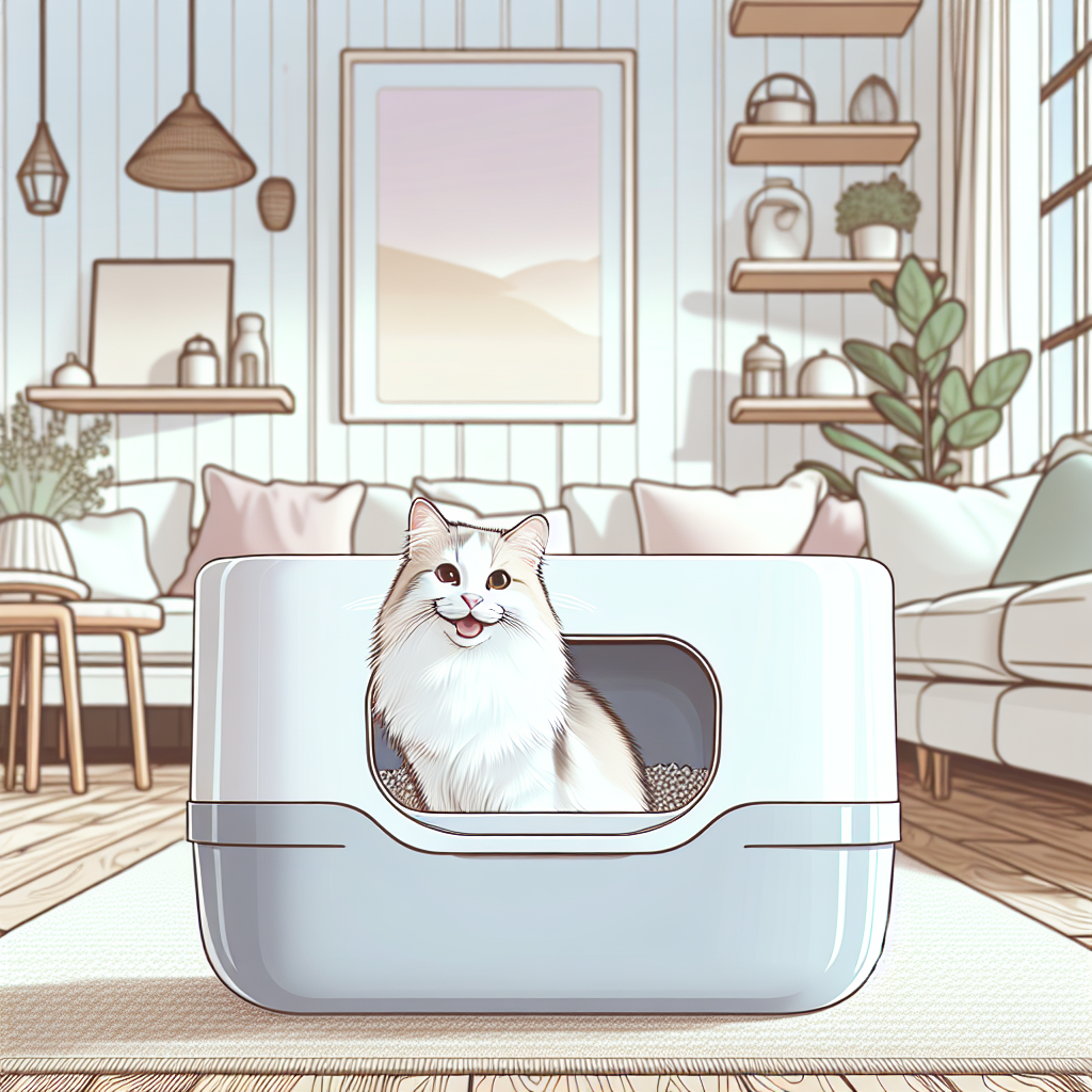 Propriétaire nettoyant facilement une litière automatique moderne dans un intérieur lumineux et propre