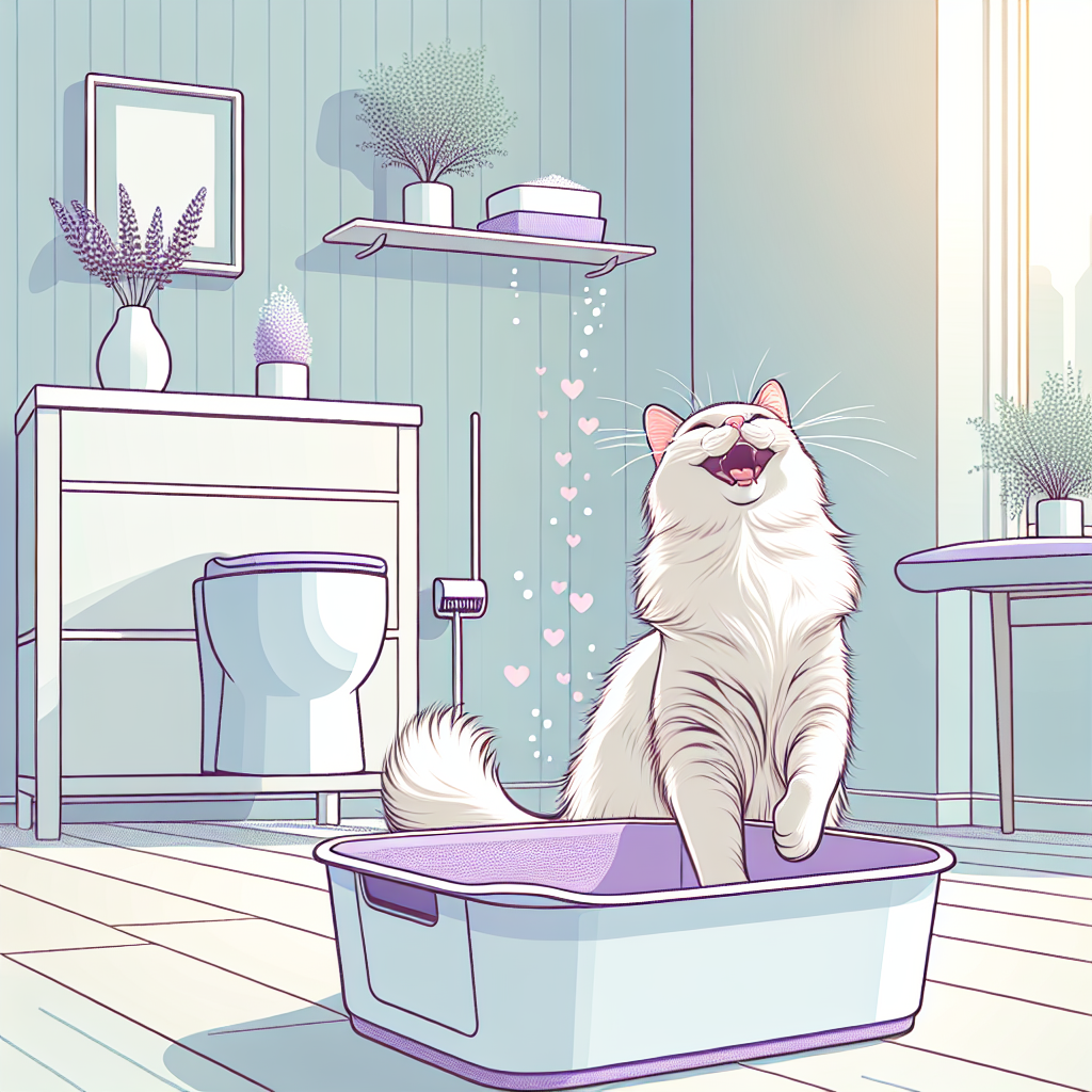 Chat curieux observant une litière automatique moderne avec écran digital affichant un message d'erreur, dans un intérieur contemporain et lumineux