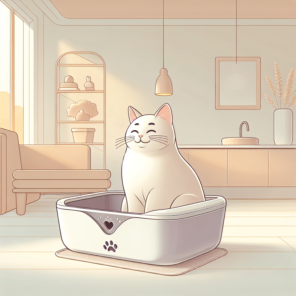Chat en bonne santé près d'une litière automatique moderne dans un intérieur propre et lumineux