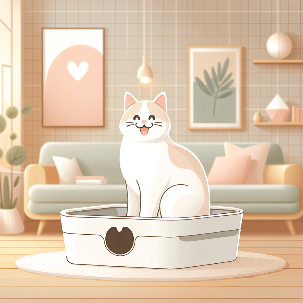 Chat tigré utilisant une litière automatique moderne avec système de stérilisation UV dans un intérieur contemporain