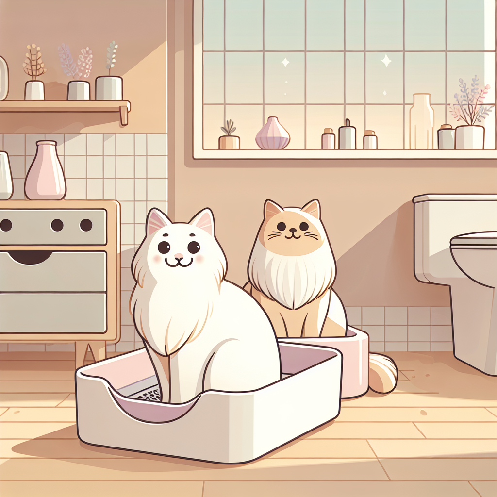 Chat tigré utilisant une litière automatique moderne dans un intérieur contemporain et propre