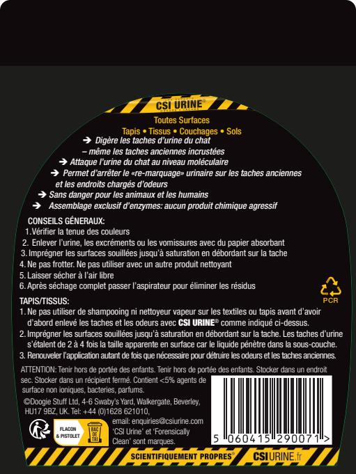 Anti tache et odeur urine chat - CSI Urine spray chat et chaton 500 ml