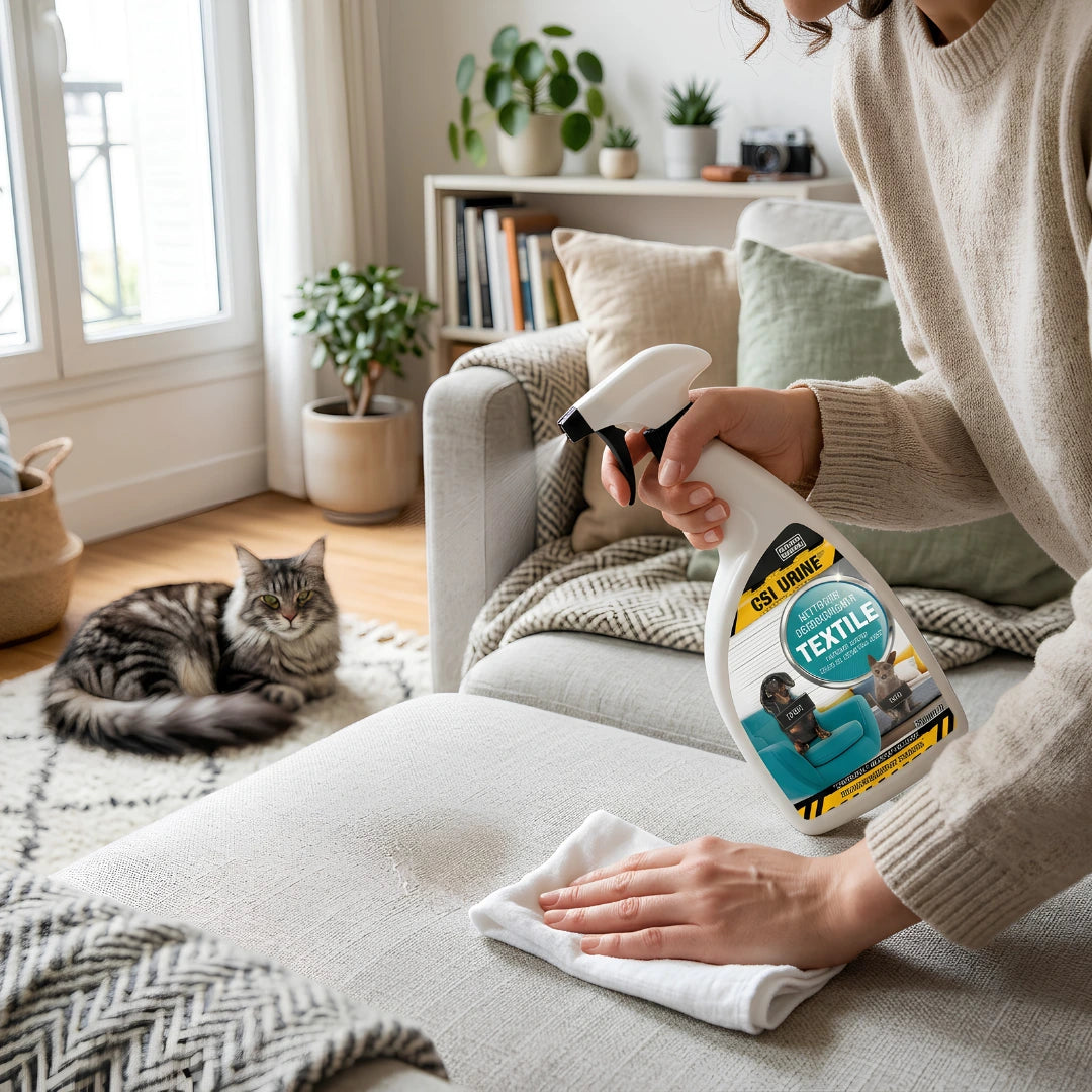 CSI Urine nettoyant désodorisant textile 500ml pro-bactéries taches odeurs urine animaux tissus délicats sans rinçage