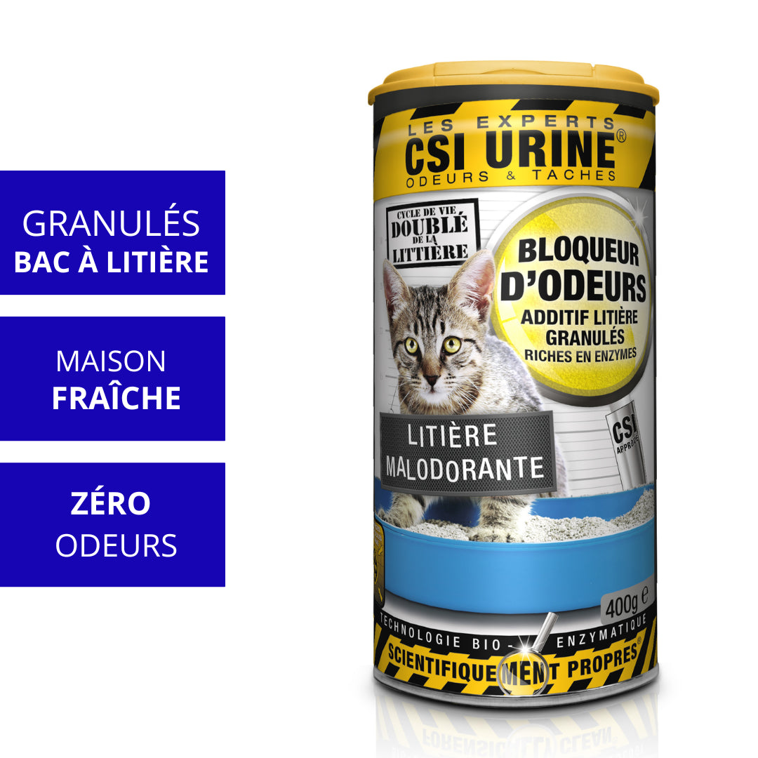 Granulés anti odeur litière chat CSI Urine 400g additif enzymatique compatible toutes litières non toxique