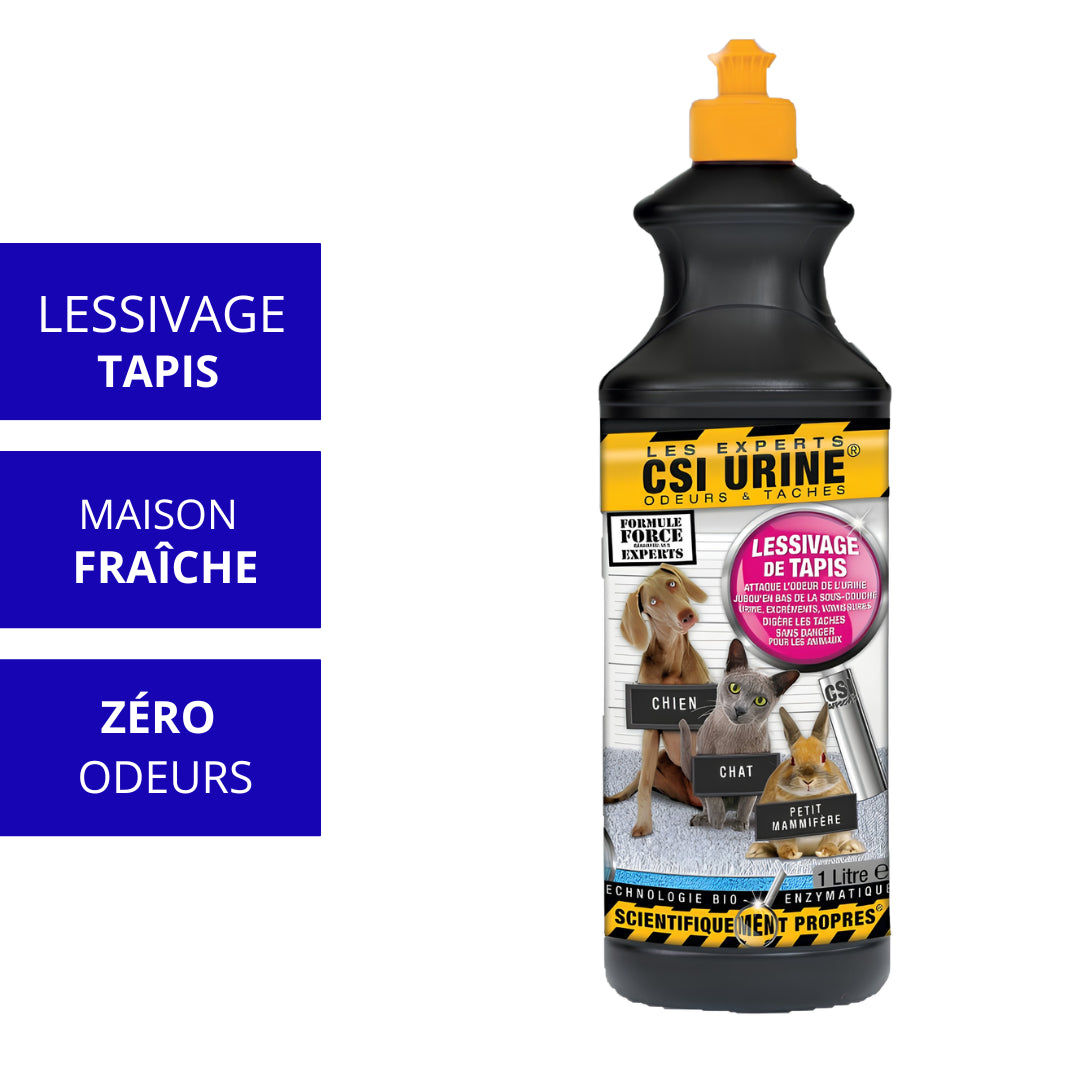 Nettoyant enzymatique lessivage tapis urine chat CSI Urine 1 litre compatible aspirateur laveur